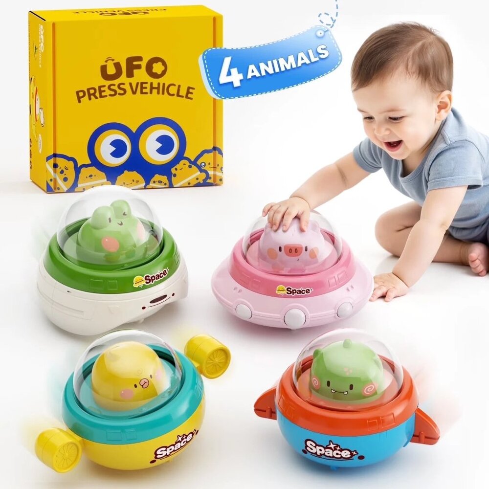 Press & Go UFO Toy Cars Animal Friction Powered Pull Back Cars Baby/Toddlers, 6M